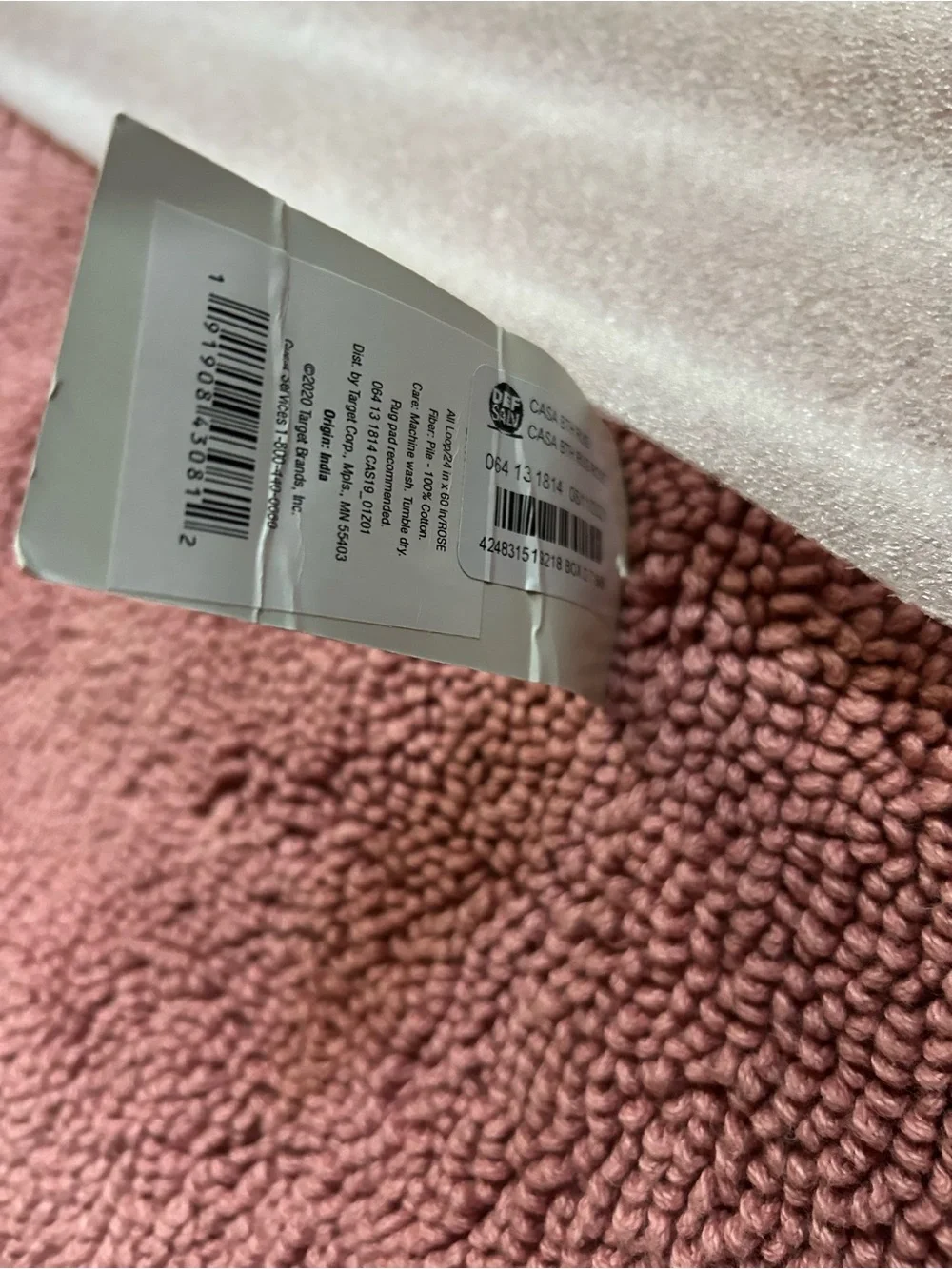 Casaluna All Loop 24” x 60” Rose. 100% Cotton Bath Rug